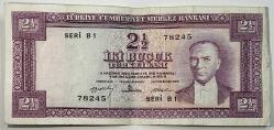 5.Emisyon 4.Tertip 2.5 Lira Seri B1 Çok Temiz Naturel Kondisyonda Koleksiyonluk Eski Para