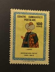 Türk Pulu - Turkish Stamp -  Postadan Geçmiş Pul Filateli - EDİRNE'NÌN FETHİ 1363-1963 - I. MURAD TEMALI PUL, 100 KURUŞ - Türkiye Cumhuriyeti - NOSTALJİK DOĞUM GÜNÜ HEDİYESİ