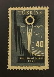 Türk Pulu - Turkish Stamp -  Postadan Geçmiş Pul Filateli - MİLLİ SANAYİ SERGİSİ 1958 TEMALI PUL, 40 PARA - Türkiye Cumhuriyeti - NOSTALJİK DOĞUM GÜNÜ HEDİYESİ