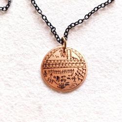 Şaman Kam Davulu Bakır Kolye, Siyah metal zincirli Model: ŞMN-KLY-2 , özel klipsli