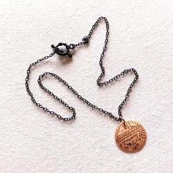 Şaman Kam Davulu Bakır Kolye, Siyah metal zincirli Model: ŞMN-KLY-2 , özel klipsli