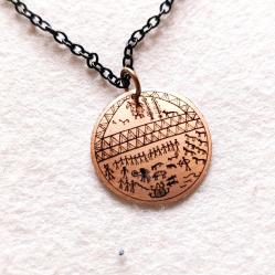 Şaman Kam Davulu Bakır Kolye, Siyah metal zincirli Model: ŞMN-KLY-2 , özel klipsli