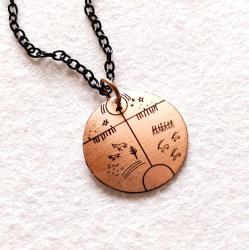 Şaman Kam Davulu Bakır Kolye, Siyah metal zincirli Model: ŞMN-KLY-3