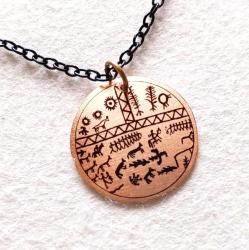 Şaman Kam Davulu Bakır Kolye, Siyah metal zincirli Model: ŞMN-KLY-4 , Özel Klipsli