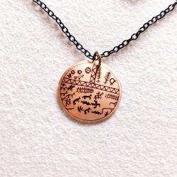 Şaman Kam Davulu Bakır Kolye, Siyah metal zincirli Model: ŞMN-KLY-4 , Özel Klipsli