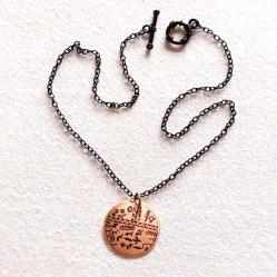 Şaman Kam Davulu Bakır Kolye, Siyah metal zincirli Model: ŞMN-KLY-4 , Özel Klipsli