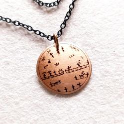 Şaman Kam Davulu Bakır Kolye, Siyah metal zincirli Model: ŞMN-KLY-5