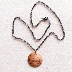 Şaman Kam Davulu Bakır Kolye, Siyah metal zincirli Model: ŞMN-KLY-5