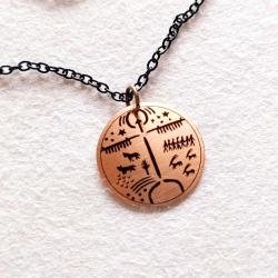 Şaman Kam Davulu Bakır Kolye, Siyah metal zincirli Model: ŞMN-KLY-6