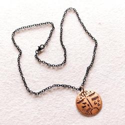 Şaman Kam Davulu Bakır Kolye, Siyah metal zincirli Model: ŞMN-KLY-6