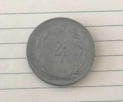 1962 MADENİ 2,5 LİRA - KENAR YAZILARI - ** TERS **  / ÇÇT