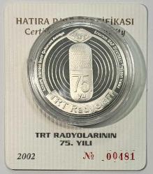2002 TRT Radyolarının 75. Yılı Logo Boş Sertifikalı 925 Ayar Gümüş Hatıra Parası