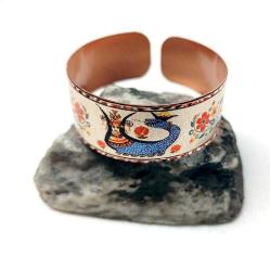 Bakır bilezik - Şahmaran, El işçilikli lüks bilezik Model -13, Üzeri gerçek gümüşlüdür.