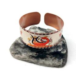 Bakır bilezik - Şahmaran, El işçilikli lüks bilezik Model -14, Üzeri gerçek gümüşlüdür.