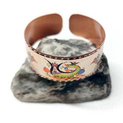 Bakır bilezik - Şahmaran, El işçilikli lüks bilezik Model -15, Üzeri gerçek gümüşlüdür.