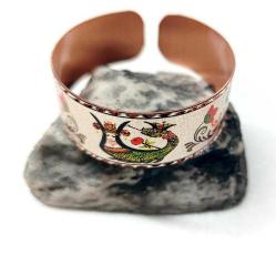 Bakır bilezik - Şahmaran, El işçilikli lüks bilezik Model -16, Üzeri gerçek gümüşlüdür.