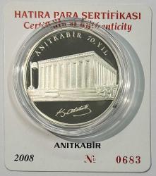 2008 Anıtkabir 70. Yıl Sertifikalı 925 Ayar Gümüş Hatıra Parası Orjinal Darphane Poşetinde