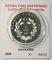 2008 Anıtkabir 70. Yıl Sertifikalı 925 Ayar Gümüş Hatıra Parası Orjinal Darphane Poşetinde