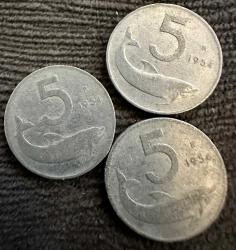 LOT.17 » 1950-60-70 Dönemi İtalya 10-5 lire Alüminyum 10 adet karışık Alüminyum madeni paralar ÇÇT/ÇT/T