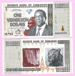 LOT.9 » Zimbabwe 1 Vigintillion Dollar  Collectors Bill Commemorative 2015 UNC  (TK 19 519)  ÇİL