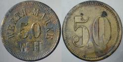 ALMANYA 50 PFENNIG WERTH-MARKE JETON-PARA 1890-1920. WH KONTRMARKLI 25 mm.
