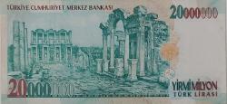 7.EMİSYON 1.TERTİP 20.000.000 TL TÜRK LİRASI A33398814 SERİ NUMARALI KAĞIT PARA ÇİLALTI