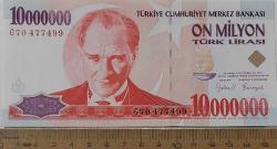 7.EMİSYON 10.000.000 TL ON MİLYON TÜRK LİRASI 1.TERTİP KAĞIT PARA G70477499 SERİ NUMARALI GÜZEL NUMARALI ÇİL