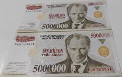 7.EMİSYON 1.TERTİP 5.000.000 TÜRK LİRALARI SIRA TAKİPLİ ÇİL F68365950-F68365951 SERİ NUMARALI ÇOK NADİR