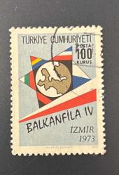 Türk Pulu - Turkish Stamp -  Postadan Geçmiş Pul Filateli - DAMGALI - BALKANFİLA IV İZMİR 1973 PUL SERGİSİ TEMALI PUL, 100 KURUŞ - Türkiye Cumhuriyeti - NOSTALJİK DOĞUM GÜNÜ HEDİYESİ