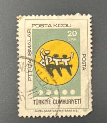Türk Pulu - Turkish Stamp -  Postadan Geçmiş Pul Filateli - DAMGALI - PTT ÇALIŞMALARI TEMALI PUL, 20 LİRA  - Türkiye Cumhuriyeti - NOSTALJİK DOĞUM GÜNÜ HEDİYESİ