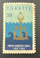 Türk Pulu - Turkish Stamp -  Postadan Geçmiş Pul Filateli - YÜKSEK DENİZCİLİK OKULU 1909-1959 TEMALI PUL, 30 PARA - Türkiye Cumhuriyeti - NOSTALJİK DOĞUM GÜNÜ HEDİYESİ