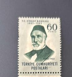 Türk Pulu - Turkish Stamp -  Postadan Geçmiş Pul Filateli - T.C. ZİRAAT BANKASI 1863-1963 - MİTHAT PAŞA TEMALI PUL, 60 KURUŞ - Türkiye Cumhuriyeti - NOSTALJİK DOĞUM GÜNÜ HEDİYESİ