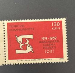 Türk Pulu - Turkish Stamp -  Postadan Geçmiş Pul Filateli - 1919-1969 ULUSLARARASI ÇALIŞMA TESKİLATI (OIT) TEMALI PUL, 130 KURUŞ - Türkiye Cumhuriyeti - NOSTALJİK DOĞUM GÜNÜ HEDİYESİ