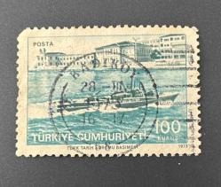 Türk Pulu - Turkish Stamp -  Postadan Geçmiş Pul Filateli - Kadıköy 1975 Damgalı -  Speedboat Şimşek ve Deniz Koleji Temalı Pul, 100 Kuruş - Türkiye Cumhuriyeti - NOSTALJİK DOĞUM GÜNÜ HEDİYESİ