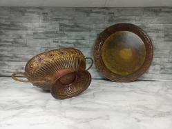 NADİR ANTİKA Kabartma İşçilikli Değerli Taş Süslemeli Bakır Gondol ve Tepsi Takımı