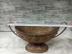 NADİR ANTİKA Kabartma İşçilikli Değerli Taş Süslemeli Bakır Gondol ve Tepsi Takımı