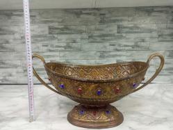 NADİR ANTİKA Kabartma İşçilikli Değerli Taş Süslemeli Bakır Gondol ve Tepsi Takımı