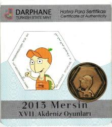 2013 MERSİN XVII. AKDENİZ OYUNLARI HATIRA BRONZ PARA  (okside bronz)  ''SERTİFİKALIDIR'