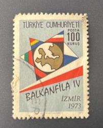 Türk Pulu - Turkish Stamp -  Postadan Geçmiş Pul Filateli - DAMGALI - BALKANFİLA IV İZMİR 1973 PUL SERGİSİ TEMALI PUL, 100 KURUŞ - Türkiye Cumhuriyeti - NOSTALJİK DOĞUM GÜNÜ HEDİYESİ
