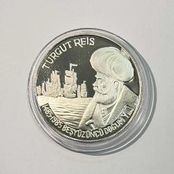 1985 Turgut Reis 500. Doğum Yılı 5000 Lira 925 Ayar Gümüş Hatıra Parası Kılcal Çizik Mevcut
