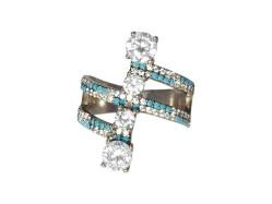 TURKUAZ VE ZİRKON TAŞLARLA SÜSLÜ GÜMÜŞ ABİYE YÜZÜK