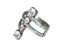 TURKUAZ VE ZİRKON TAŞLARLA SÜSLÜ GÜMÜŞ ABİYE YÜZÜK