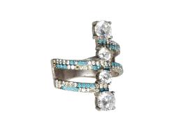 TURKUAZ VE ZİRKON TAŞLARLA SÜSLÜ GÜMÜŞ ABİYE YÜZÜK