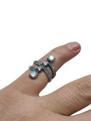 TURKUAZ VE ZİRKON TAŞLARLA SÜSLÜ GÜMÜŞ ABİYE YÜZÜK