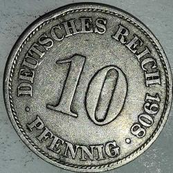 ALMANYA  1908 A    10  PFENNIG