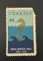 Türk Pulu - Turkish Stamp -  Postadan Geçmiş Pul Filateli -  YÜKSEK DENİZCİLİK OKULU 1909 -1959 TEMALI PUL, 40 PARA - Türkiye Cumhuriyeti - NOSTALJİK DOĞUM GÜNÜ HEDİYESİ