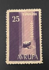 Türk Pulu - Turkish Stamp -  Postadan Geçmiş Pul Filateli - AVRUPA CEPT SERİSİ - KÜTÜKTEN FİLİZLENEN YAPRAKLI DAL TEMALI PUL, 25 PARA - Türkiye Cumhuriyeti - NOSTALJİK DOĞUM GÜNÜ HEDİYESİ