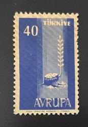 Türk Pulu - Turkish Stamp -  Postadan Geçmiş Pul Filateli - AVRUPA CEPT SERİSİ - KÜTÜKTEN FİLİZLENEN YAPRAKLI DAL TEMALI PUL, 40 PARA - Türkiye Cumhuriyeti - NOSTALJİK DOĞUM GÜNÜ HEDİYESİ