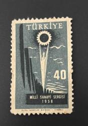 Türk Pulu - Turkish Stamp -  Postadan Geçmiş Pul Filateli - MİLLİ SANAYİ SERGİSİ 1958 TEMALI PUL, 40 PARA - Türkiye Cumhuriyeti - NOSTALJİK DOĞUM GÜNÜ HEDİYESİ