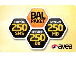 K = AVEA - UZAK  ARAMA ( BAL  PAKET ) 250  SMS * DK * MB - SERT  KARTON * TEMİZ ve ÇOK  NADİR